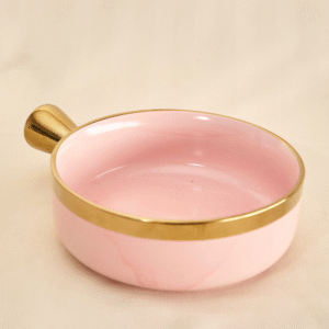 Bandeja de Cerámica Circular Rosa Bordes Dorados