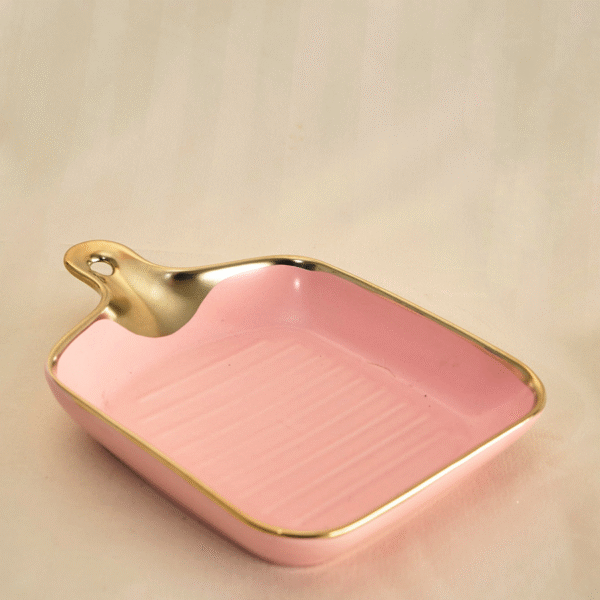 Bandeja de Cerámica Cuadrada Rosa Bordes Dorados