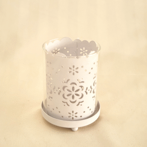 Candelabro de Metal con Vidrio Blanco