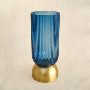Florero Azul con Base Dorada Alta