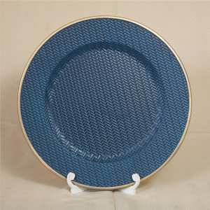 Platos Base Azul Zigzag Borde Dorado