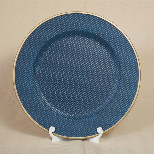 Platos Base Azul Zigzag Borde Dorado