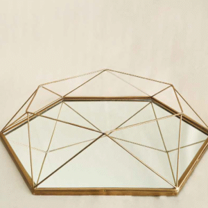 BANDEJA DE ESPEJO HEXAGONAL BORDES DORADOS